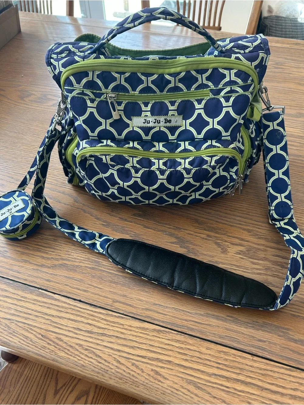 Ju-Ju-Be Navy and Lime Geometric Print Convertible Baby Bag